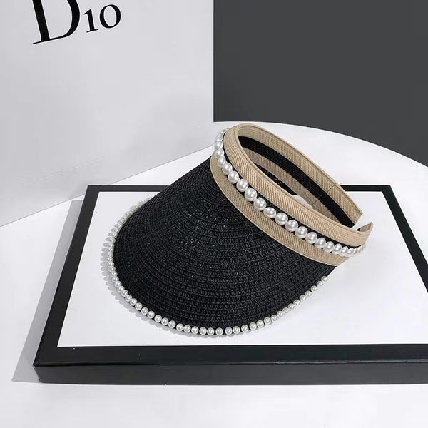 Pearl Edged Straw Sun Visor