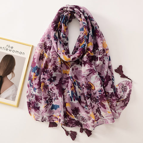 Patterned Tasseled Scarf