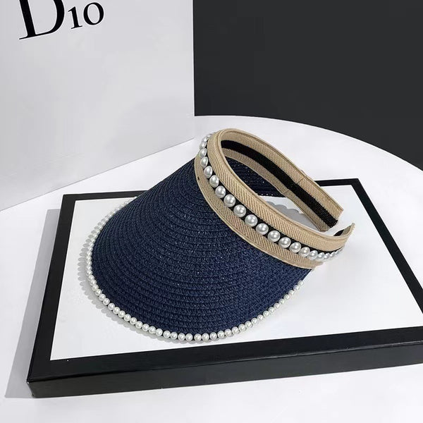 Pearl Edged Straw Sun Visor