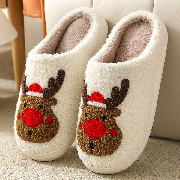 Rubber Soled Plush Slippers