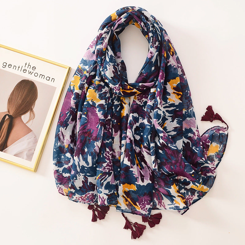 Patterned Tasseled Scarf