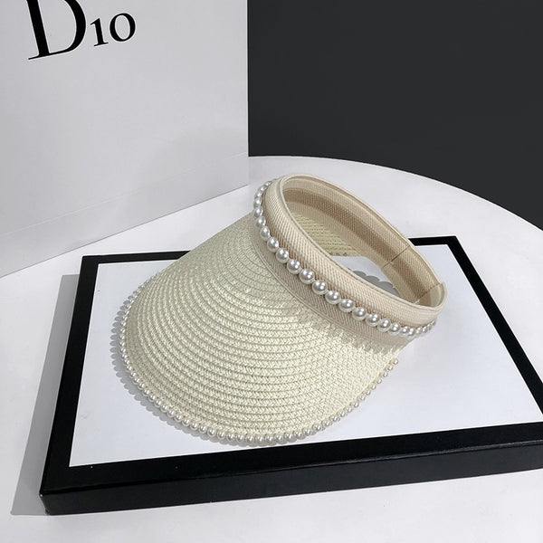 Pearl Edged Straw Sun Visor