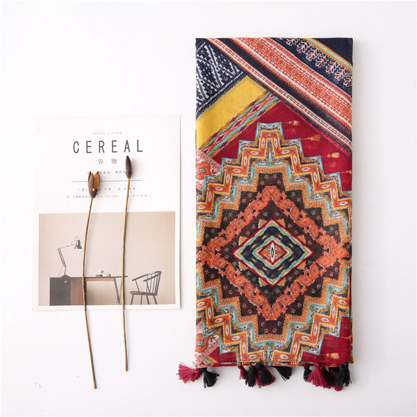 Patterned Tasseled Scarf