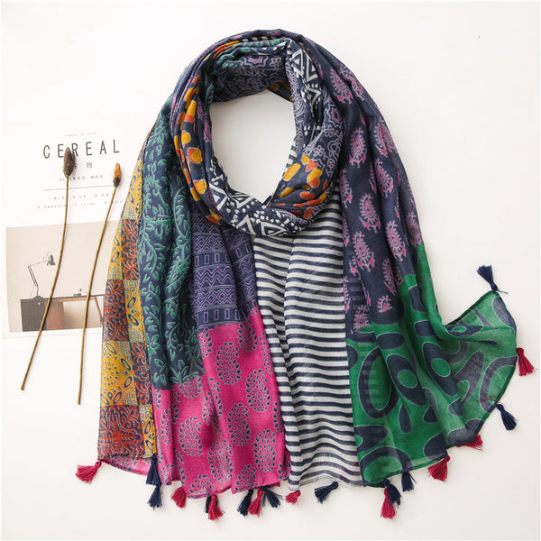 Patterned Tasseled Scarf