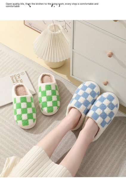 Checkerboard Plush Slippers