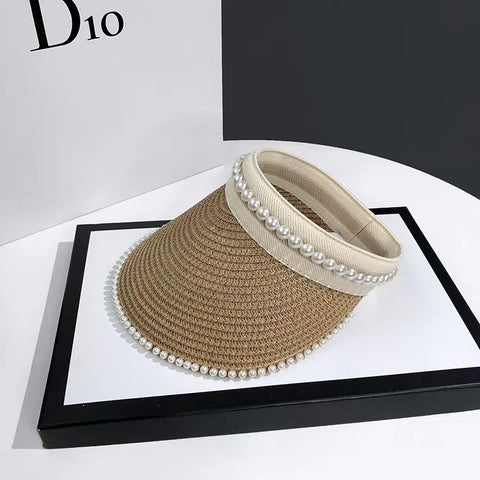 Pearl Edged Straw Sun Visor