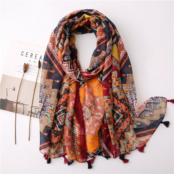 Patterned Tasseled Scarf
