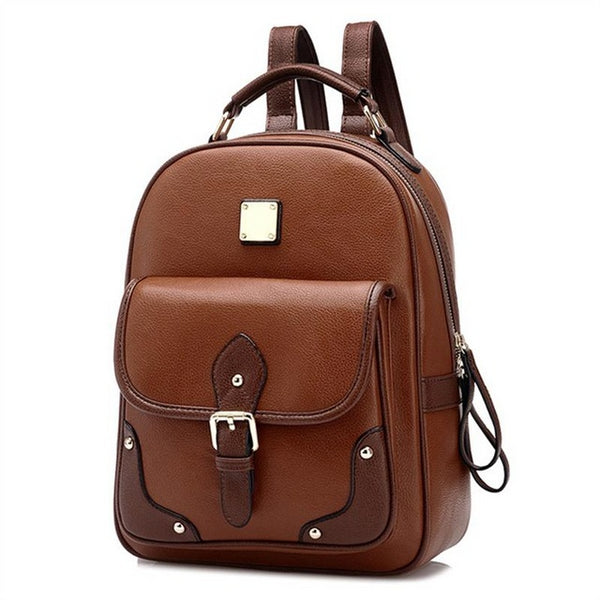 College Style Two Tone Womens Travel Bag Faux Leather Backpack Contrast Straps