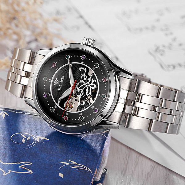 Luxury Women Mechanical Watch Skeleton Design Steel Waterproof Female Automatic