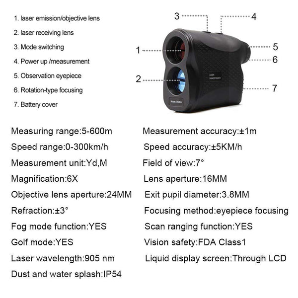 Golf power engineering hunting laser 600M range finder telescope portable HD ranging speed measuring instrument