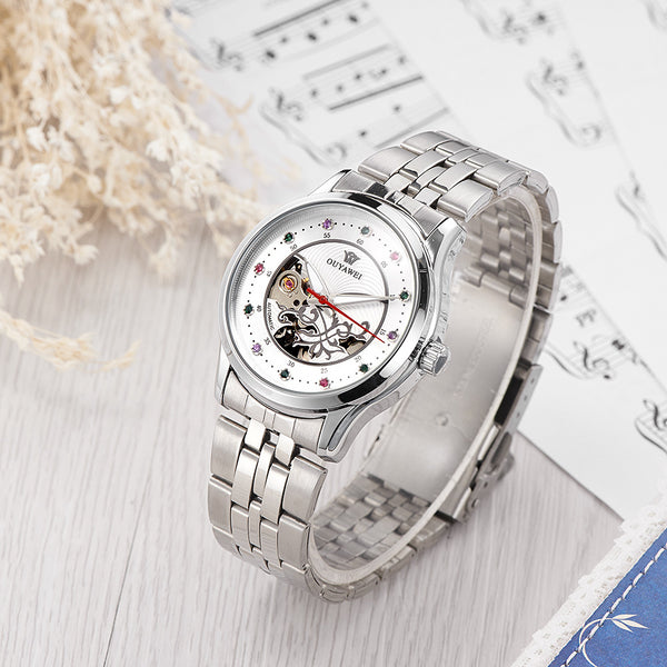 Luxury Women Mechanical Watch Skeleton Design Steel Waterproof Female Automatic