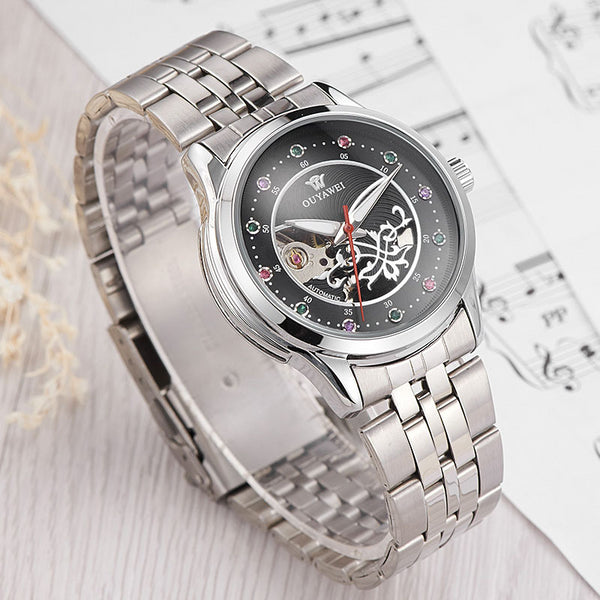 Luxury Women Mechanical Watch Skeleton Design Steel Waterproof Female Automatic