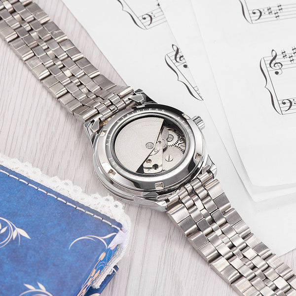 Luxury Women Mechanical Watch Skeleton Design Steel Waterproof Female Automatic