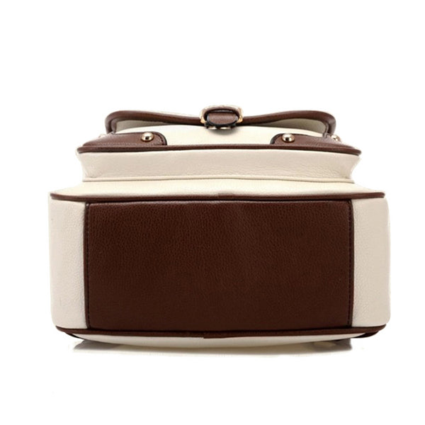 College Style Two Tone Womens Travel Bag Faux Leather Backpack Contrast Straps