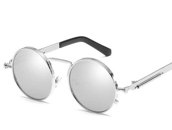 New spring mirror leg sunglasses Metal round frame retro sunglasses Colorful reflective European and American trend sunglasses