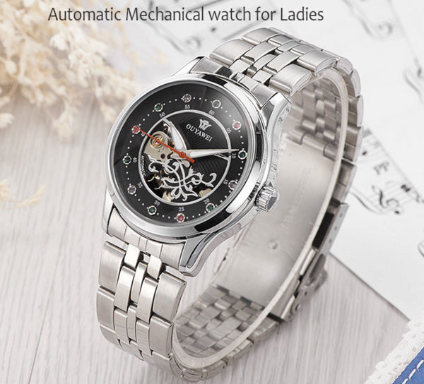 Luxury Women Mechanical Watch Skeleton Design Steel Waterproof Female Automatic