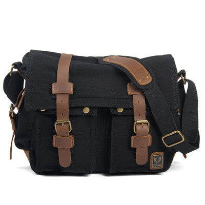 Canvas and Leather Messenger / Crossbody Bag