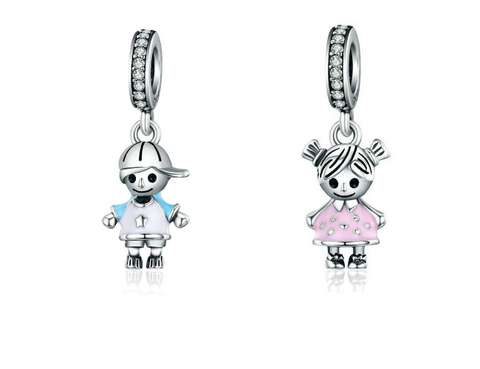 925 Sterling Silver Little Girl or Boy Pendant Pandora Style Charm Beads