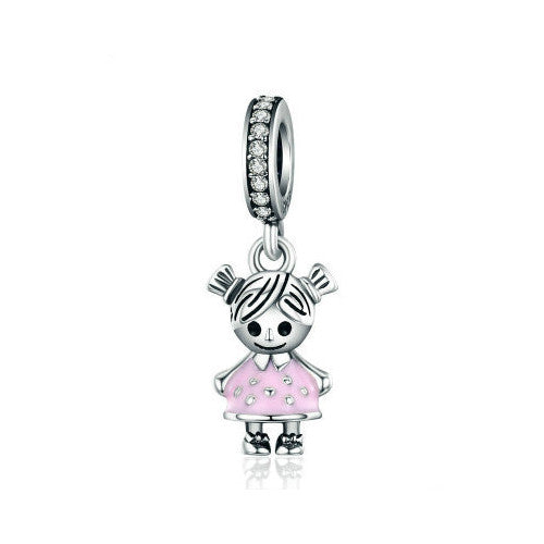925 Sterling Silver Little Girl or Boy Pendant Pandora Style Charm Beads