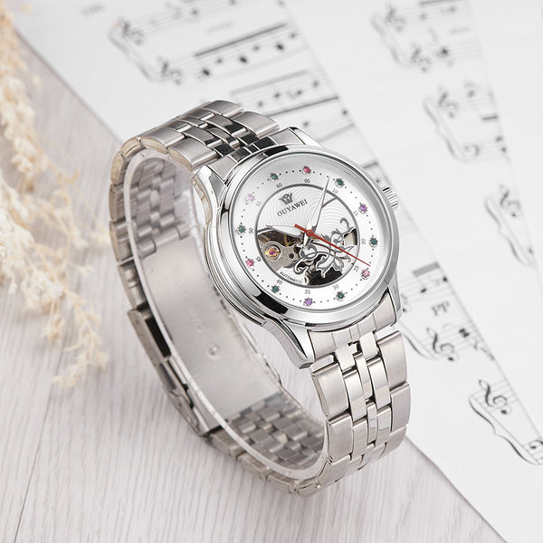 Luxury Women Mechanical Watch Skeleton Design Steel Waterproof Female Automatic